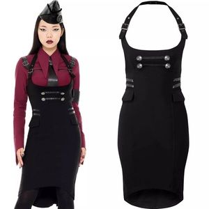 NWT KILLSTAR Darkwave Division Military Goth Midi Pencil Skirt with Suspenders